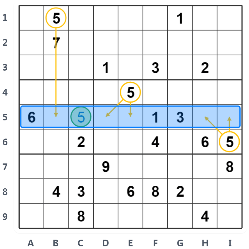 Hidden Single 예제 - 행 분석