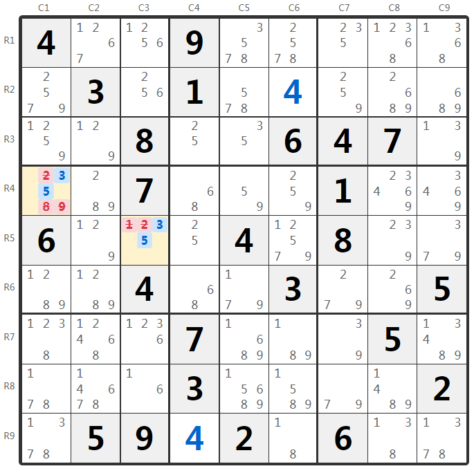 스도쿠 숨은 쌍 예제-박스 분석
