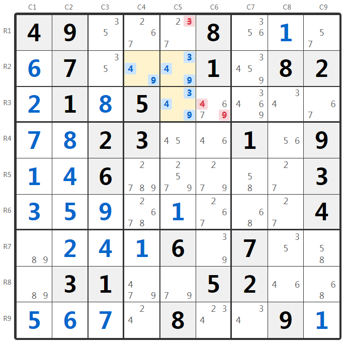 스도쿠 네이키드 트리플 예제-박스 분석
